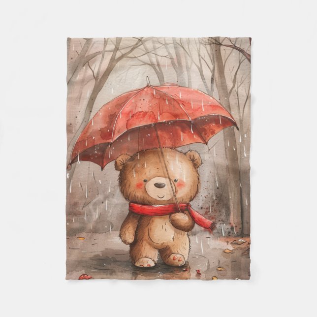 Couverture Polaire A Cute Teddy Bear in The Rain (Devant)