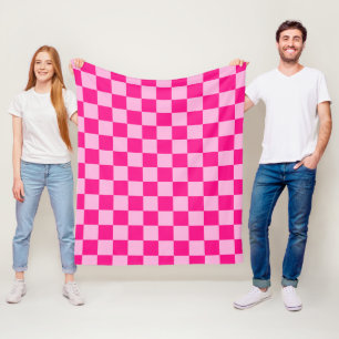 Couverture Polaire à damiers carré léger rose chaud rétro géométrique