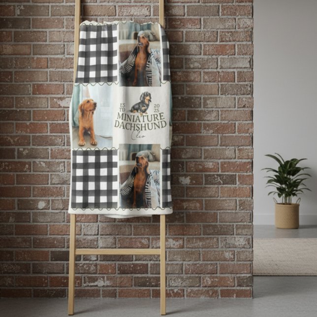 Couverture Polaire à damiers En vichy Dachshund Animal de compagnie F (Cozy up with this Checkered Gingham Dachshund Pet Four Photo Fleece Blanket!)