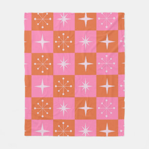 Couverture Polaire à damiers étoiles rétro motif rose orange