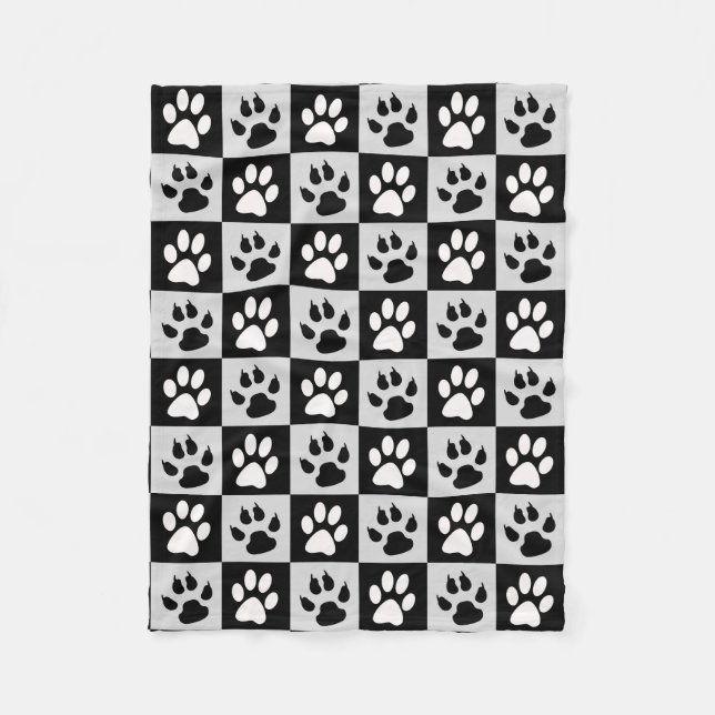 Couverture Polaire à damiers pattes et pattes blanches noires (Devant)
