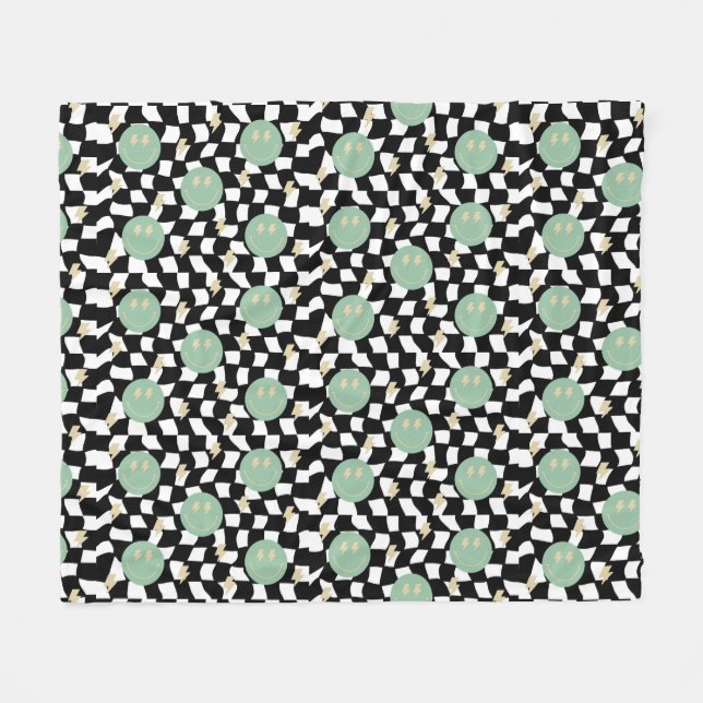 Couverture Polaire À damiers rétro et boulons d'éclairage (Devant (Horizontal))