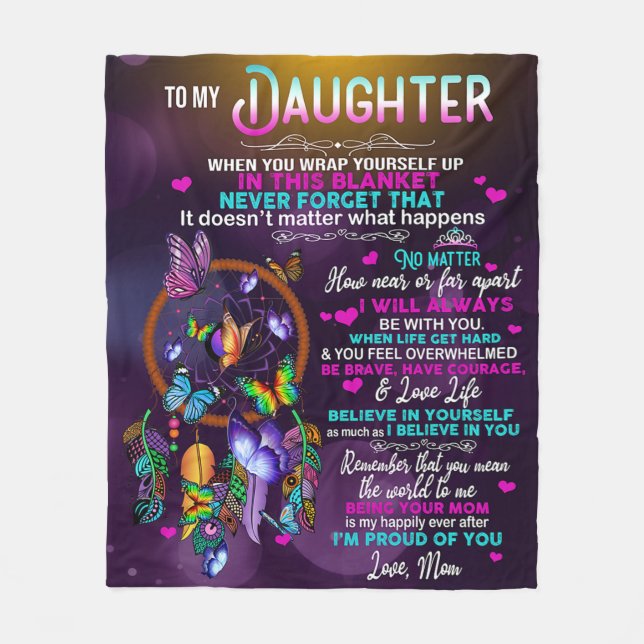 Couverture Polaire À Ma Fille Papillons Cadeau, Fille Anniversaire (Devant)