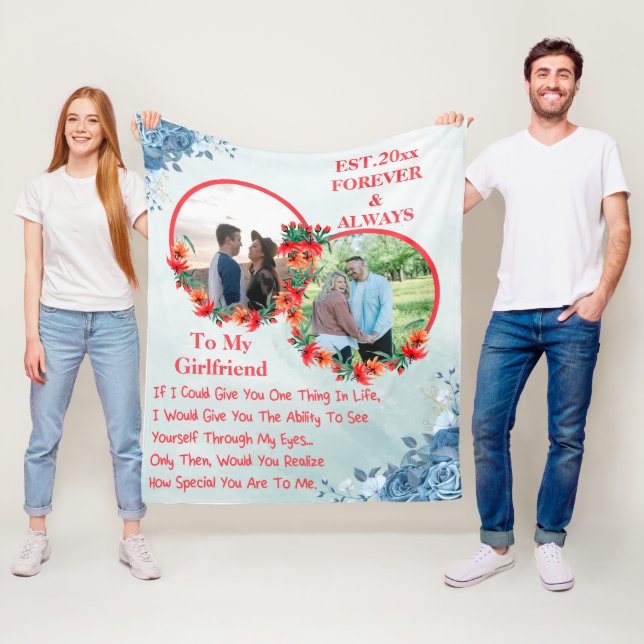 Couverture Polaire À ma petite amie, Personnalisée 2 photo (En situation)