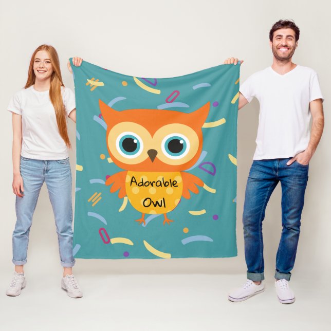 Couverture polaire à motif bleu de hibou jaune ado (En situation)