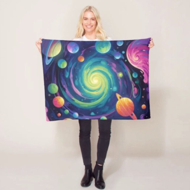 Couverture polaire à motif Spin Planétaire (Neon Galaxy Space Fleece Blanket – Cosmic Spiral Planets Throw Cozy Trippy Nebula Bed Sofa Gift)