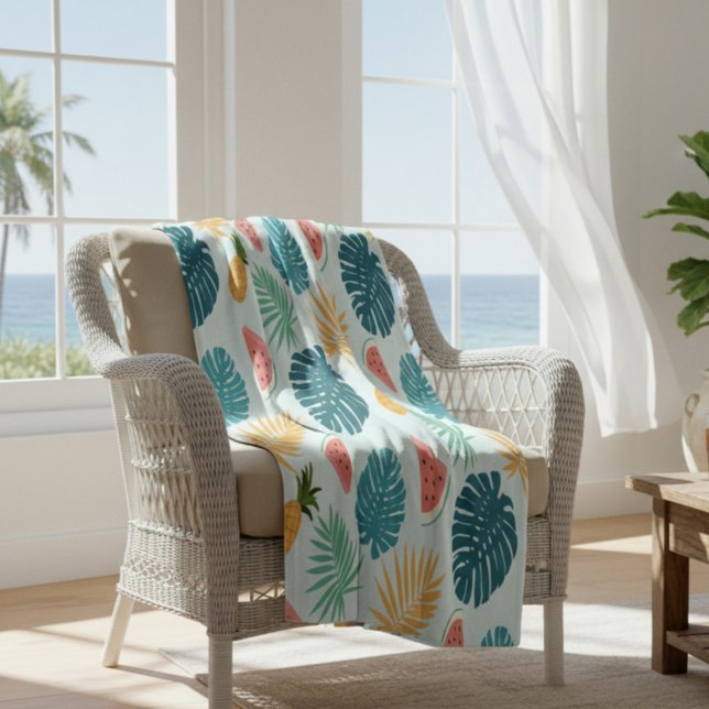 Couverture polaire à motif tropical de fruits et d (Créateur téléchargé)