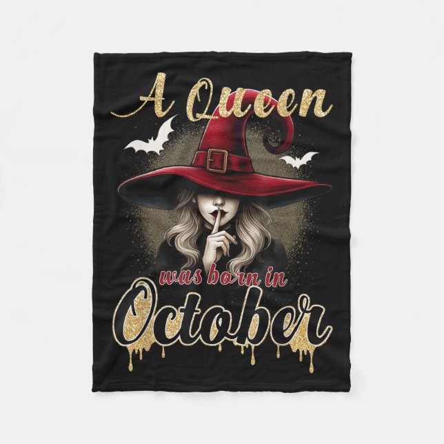 Couverture Polaire A Queen Was Born In October Witch Funny Happy Birt (Devant)
