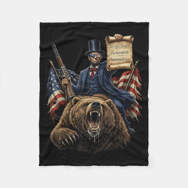 Couverture Polaire Abe Lincoln à cheval sur un ours avec déclaration  (Devant)