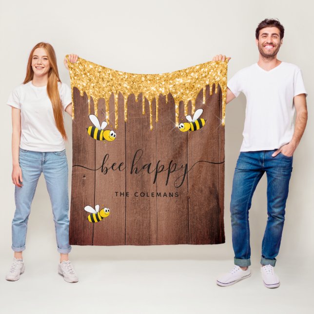 Couverture Polaire Abeille joyeuse abeilles rustiques brun grange mur (En situation)