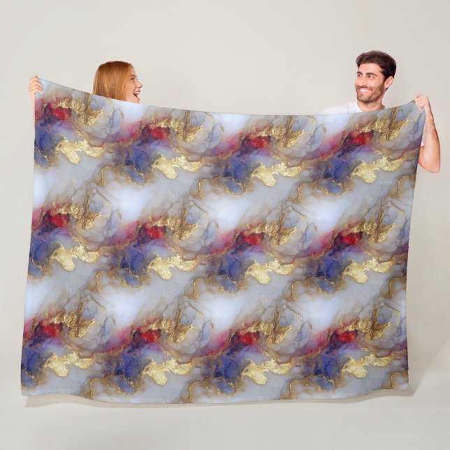 Couverture Polaire Abstract Alcohol Ink Texture with Gold Accents (En situation)