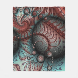 Couverture Polaire Abstrait Fantaisie Vive Art Fractal Brun Bleu