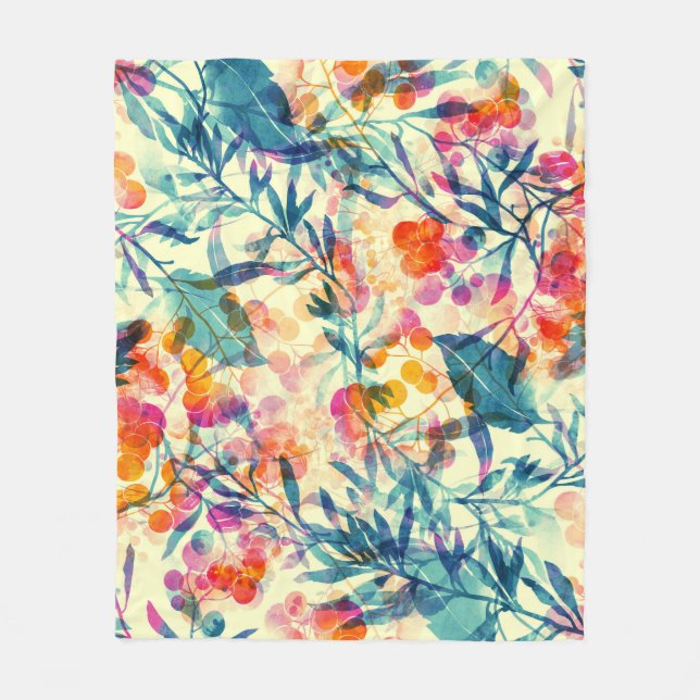 Couverture Polaire Abstrait fleuri : herbes, fleurs motif. (Devant)