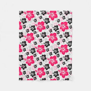 Couverture Polaire Abstrait Floral Rouge Noir Blanc