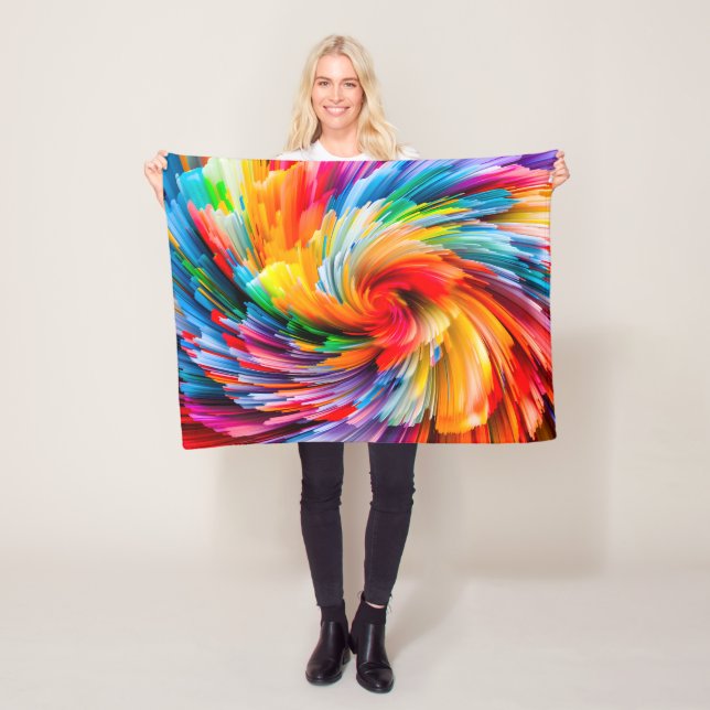 Couverture Polaire Abstrait Moderne Tourbillon Vibrant Arc-en-Ciel (En situation)