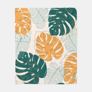 Couverture Polaire Abstrait motif sans faille avec des feuilles tropi