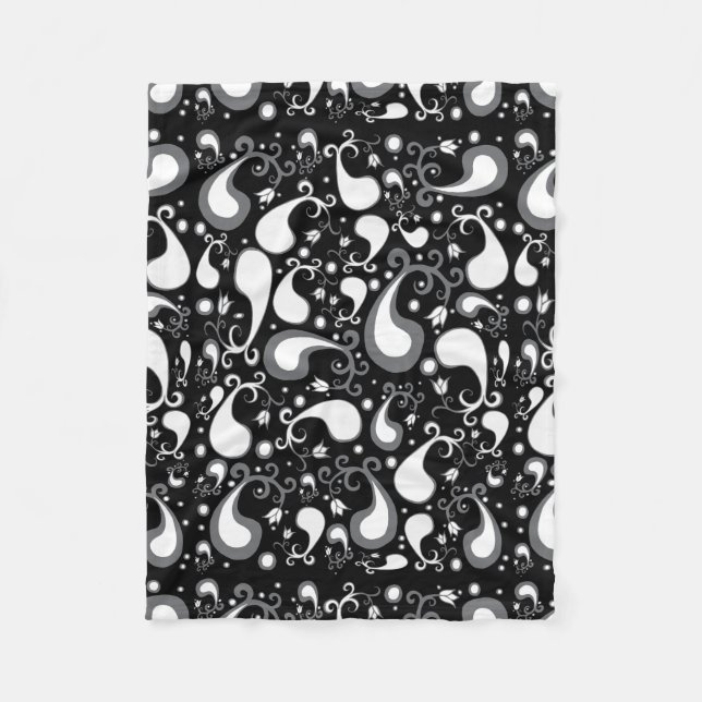 Couverture Polaire Abstrait noir et blanc Tulip Paisley Floral (Devant)