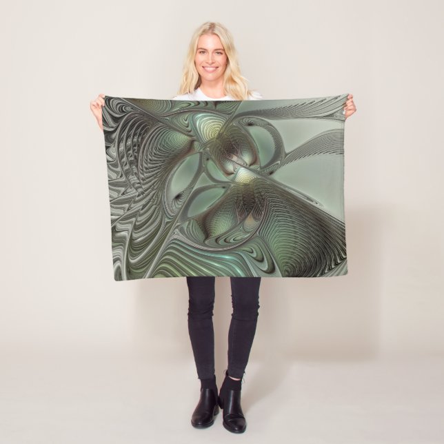 Couverture Polaire Abstrait Olive Sage Green Grey Fractal Art Imagina (En situation)