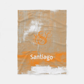 Couverture Polaire Abstrait orange gris blanc Votre nom Monogramme