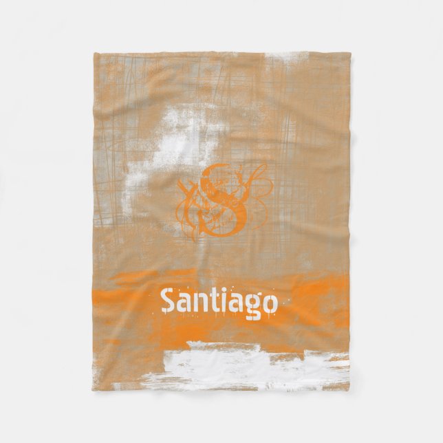 Couverture Polaire Abstrait orange gris blanc Votre nom Monogramme (Devant)