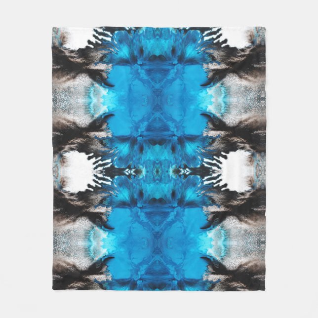Couverture Polaire Abstrait Paint Ink Blot Bleu Noir Blanc (Devant)