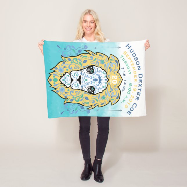 Couverture Polaire Abstrait Peint Lion Baby Boy Stats Record de naiss (En situation)