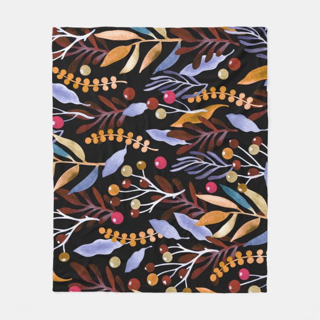 Couverture Polaire Abstrait Plantes d'aquarelle herbes Motif (Devant)