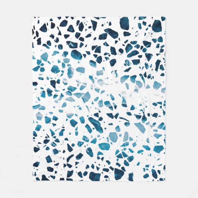 Couverture Polaire Abstrait Terrazzo Mosaic Marine et Motif bleu clai (Devant)