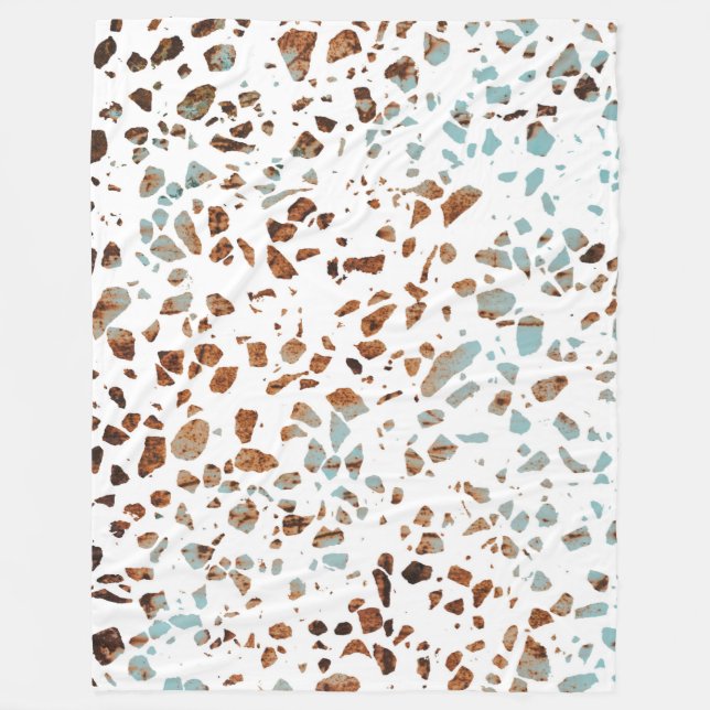 Couverture Polaire Abstrait Terrazzo Mosaic rouille Brown & Motif ble (Devant)