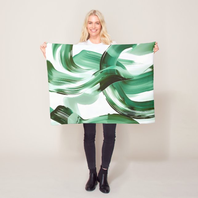 Couverture Polaire Abstrait Traits de Pinceau Vert Minimal Moderne (En situation)