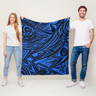 Couverture Polaire Abstrait Tribal Noir Et Bleu