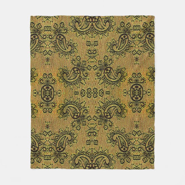 Couverture Polaire Abstrait vert, jaune motif Paisley (Devant)