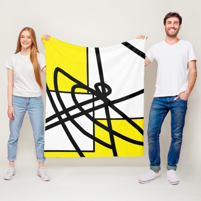 Couverture Polaire Abstraite ligne minimalisme noir gris jaune couver (En situation)