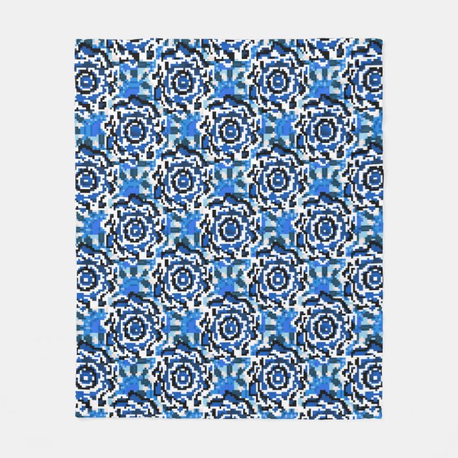 Couverture Polaire Abstraite mode florale, bleue, noire et beige (Devant)