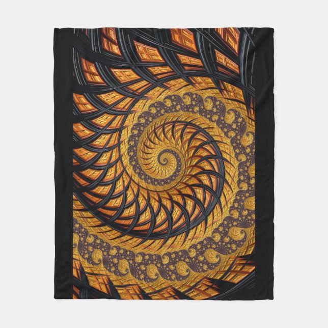Couverture Polaire Abstraite spirale noire et or Fractale (Devant)