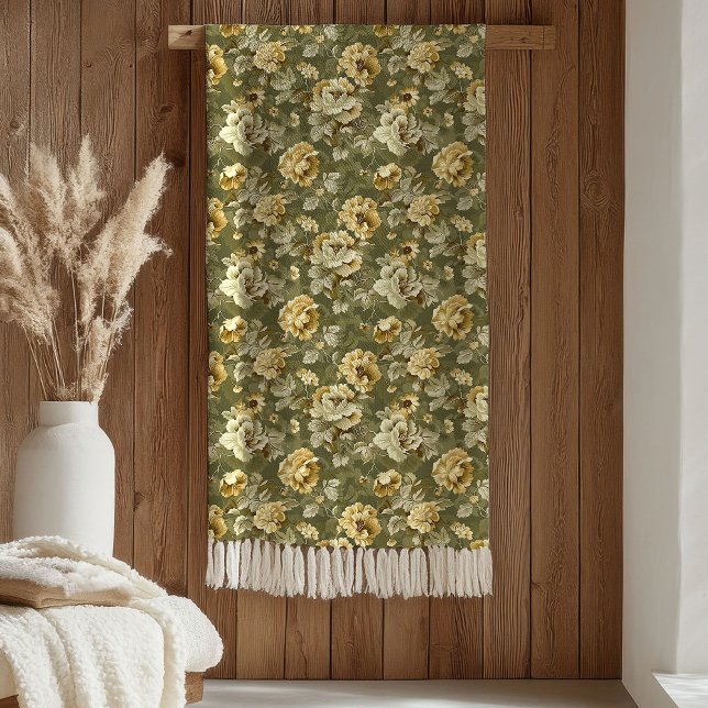 Couverture Polaire Accent Botanique Élégant Vert Or Jeté (Elegant Green Gold Throw Botanical Chic Accent)