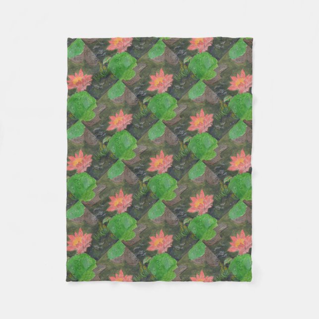 Couverture Polaire Acrylique sur toile, fleur de lys d'eau rose (Devant)