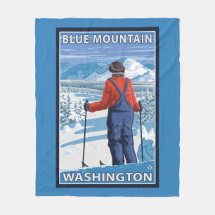 Couverture Polaire Admirer de skieur - montagne bleue, Washington