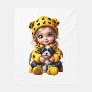 Couverture Polaire ADOM Cute Girl and Puppy Kids Blanket