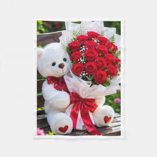 Couverture Polaire ADOM Cute Teddy Bear & Roses Blanket