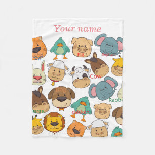 Couverture Polaire Adorable animal ferme éléphant vache enfants blanc