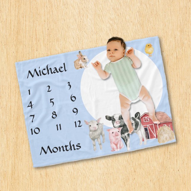 Couverture Polaire Adorable Animaux de ferme Aquarelle Keepsaké bébé (Créateur téléchargé)