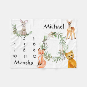 Couverture Polaire Adorable Bois Animaux Fox Milestone Keepsaké