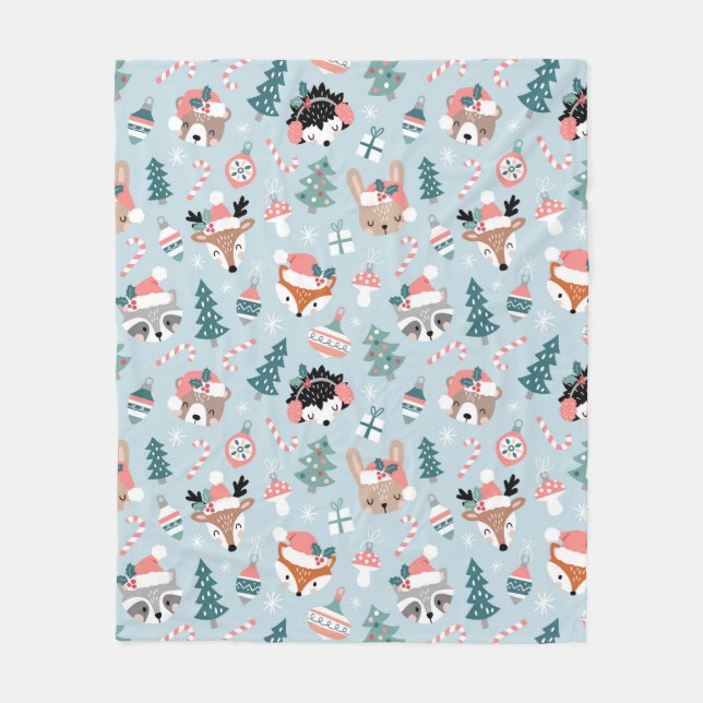 Couverture Polaire Adorable Bois Noël Animal Visages Motif (Devant)