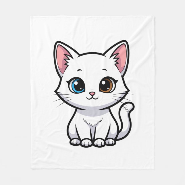 Couverture Polaire Adorable Cartoon White Cat (Devant)