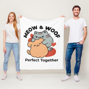 Couverture Polaire Adorable chat et chien Hug - Meow & Woof Design