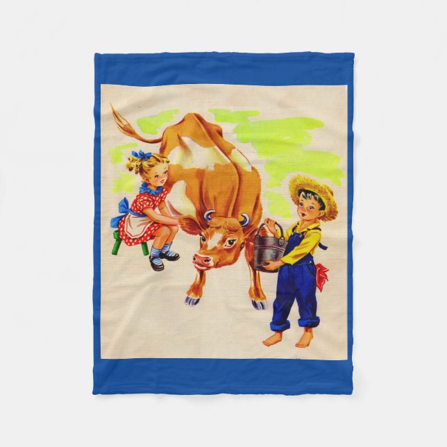 Couverture Polaire adorable enfant avec adorable vache (Devant)