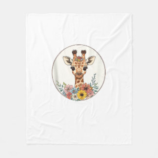 Couverture Polaire Adorable Giraffe Aux Fleurs
