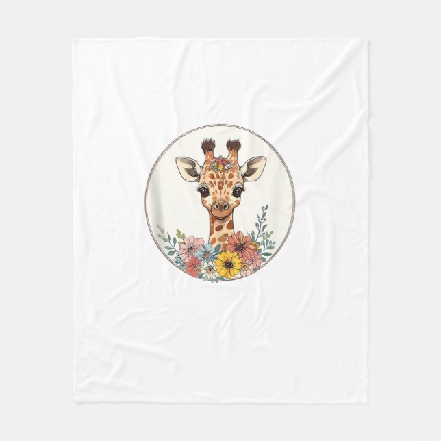 Couverture Polaire Adorable Giraffe Aux Fleurs (Devant)