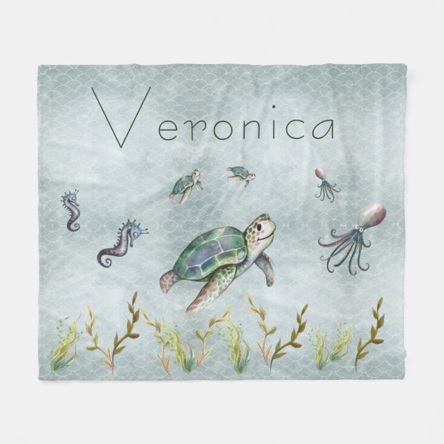 Couverture Polaire Adorable Mer Nautique Créatures Tortue Enfants Béb (Devant (Horizontal))